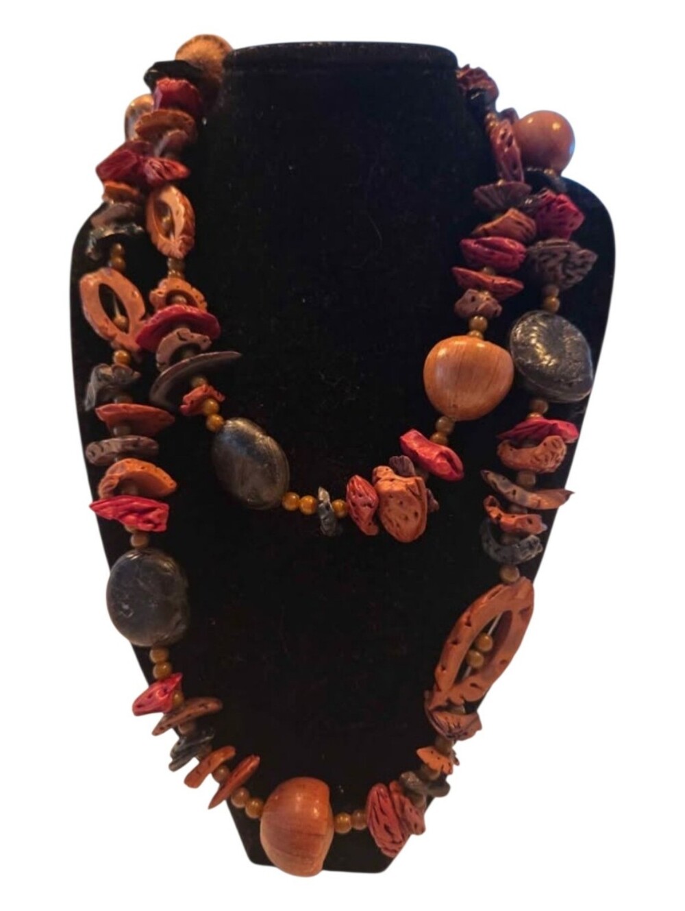 Vintage 1970s Boho Multi-Strand Nut & Seed Statement Necklace